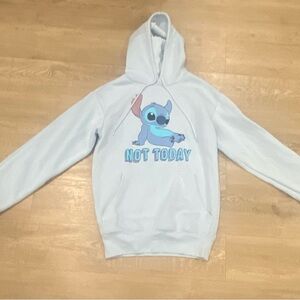 Disney Stitch Not Today Hoodie XS Light Blue Lilo & Stitch Pullover Sweatshirt